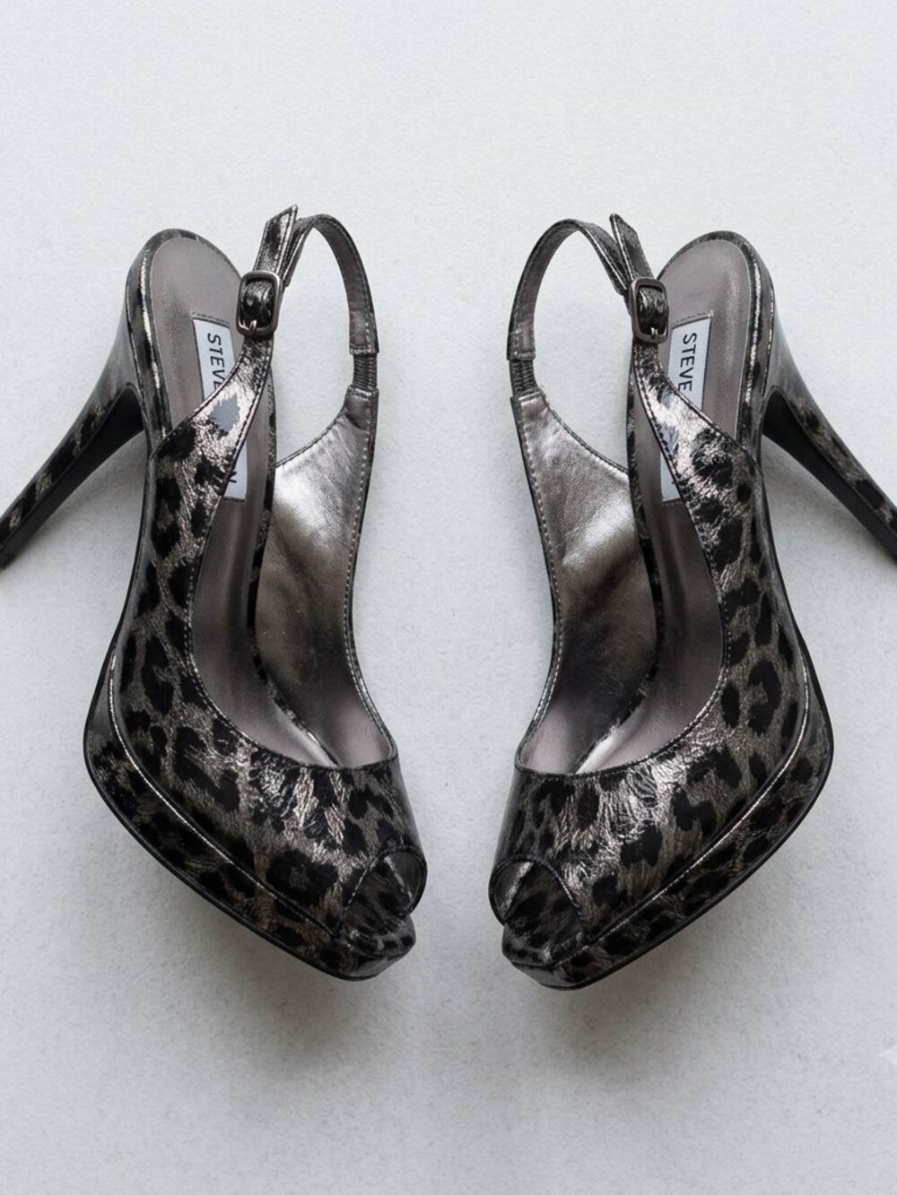 Womens Slingback Heel Black Animal Print Peep Toe Stiletto by Steve Madden 8